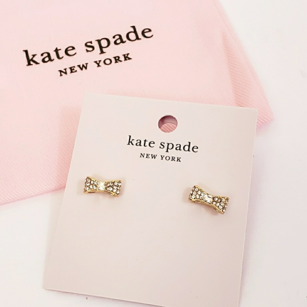 Kate Spade Ready Set Bow Pave Gold Stud Earrings